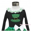 St Patrick's Day Black Tank Top Clover Satin Lacing & Sparkle Kelly Green Hat Print TB1041